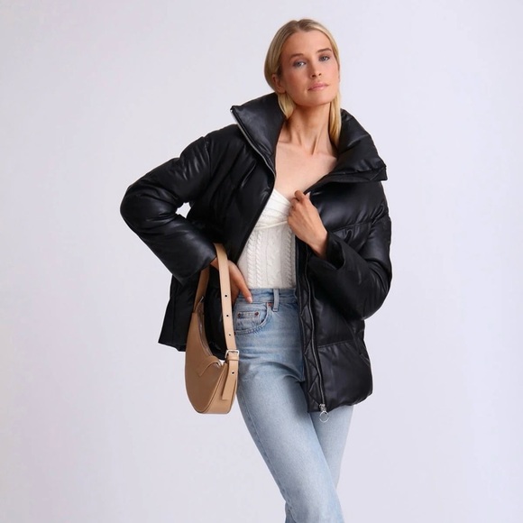 AVEC LES FILLES  FAUX LEATHER QUILTED PUFFER JACKET - Picture 2 of 8
